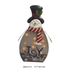 snowman outside christmas lights